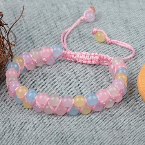 MASSIVE BEADS Natural Chakra Healing Power Crystals Macrame Bracelet Yoga Double Layer Stone Beads Gemstone Meditation Relax Anxiety Bangle for Unisex Women Men