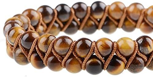 MASSIVE BEADS Natural Chakra Healing Power Crystals Macrame Bracelet Yoga Double Layer Stone Beads Gemstone Meditation Relax Anxiety Bangle for Unisex Women Men