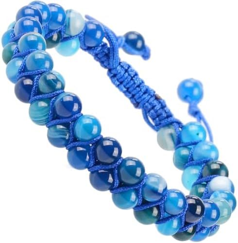MASSIVE BEADS Natural Chakra Healing Power Crystals Macrame Bracelet Yoga Double Layer Stone Beads Gemstone Meditation Relax Anxiety Bangle for Unisex Women Men