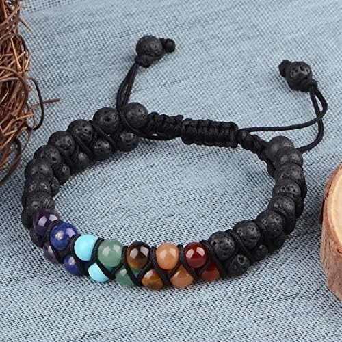 MASSIVE BEADS Natural Chakra Healing Power Crystals Macrame Bracelet Yoga Double Layer Stone Beads Gemstone Meditation Relax Anxiety Bangle for Unisex Women Men