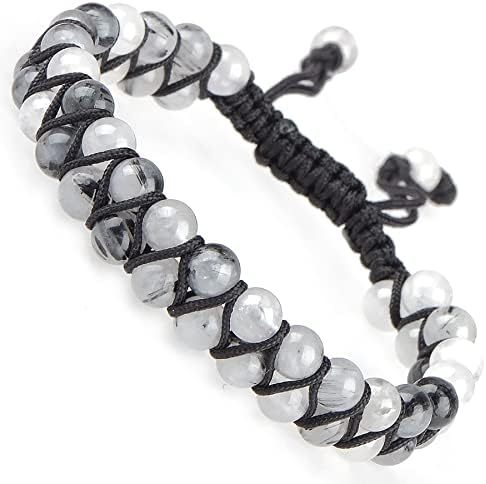 MASSIVE BEADS Natural Chakra Healing Power Crystals Macrame Bracelet Yoga Double Layer Stone Beads Gemstone Meditation Relax Anxiety Bangle for Unisex Women Men