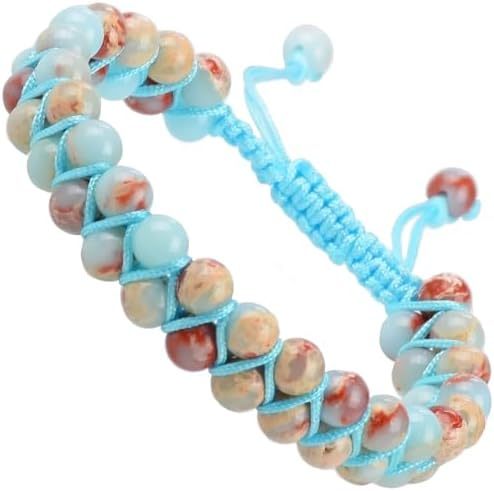 MASSIVE BEADS Natural Chakra Healing Power Crystals Macrame Bracelet Yoga Double Layer Stone Beads Gemstone Meditation Relax Anxiety Bangle for Unisex Women Men