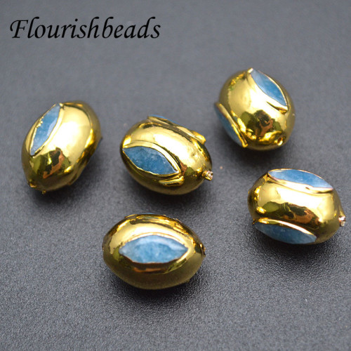New high-quality 12x 16mm blue, red and green jade natural stone beads gilded handcrafted jewelry