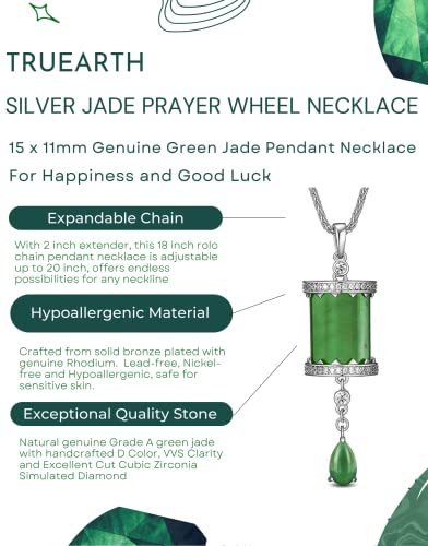 Genuine Jade Prayer Wheel or Beaded Necklace, Green Jade Pendant Necklace for Women, Women Genuine Jade Necklace, Gemstone Amulet Protection Necklace for Good Luck