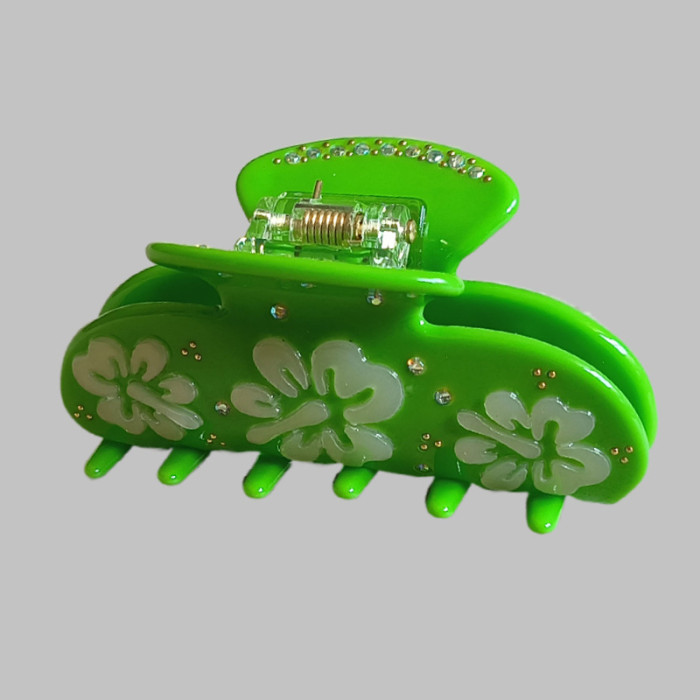 Honey flower white jade flower green semi-round hair gripper round clip