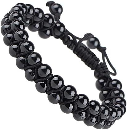 MASSIVE BEADS Natural Chakra Healing Power Crystals Macrame Bracelet Yoga Double Layer Stone Beads Gemstone Meditation Relax Anxiety Bangle for Unisex Women Men