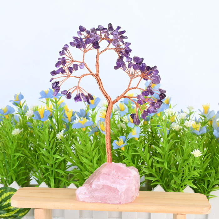 Wholesale small amethyst rose quartz jade base, natural crystal gravel tree decorative carving, laser Christmas gift, love witness small gift