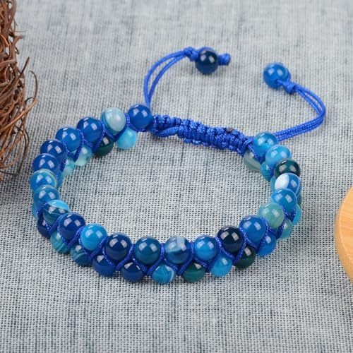 MASSIVE BEADS Natural Chakra Healing Power Crystals Macrame Bracelet Yoga Double Layer Stone Beads Gemstone Meditation Relax Anxiety Bangle for Unisex Women Men