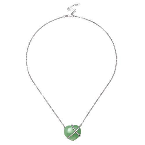 Belacqua Sterling Silver Natural Jade Heart Necklace for Women