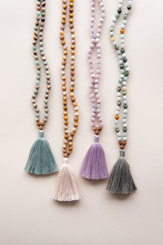Natural jade horse knot necklace stone prayer 108 beads Rudraksha handcrafted for women