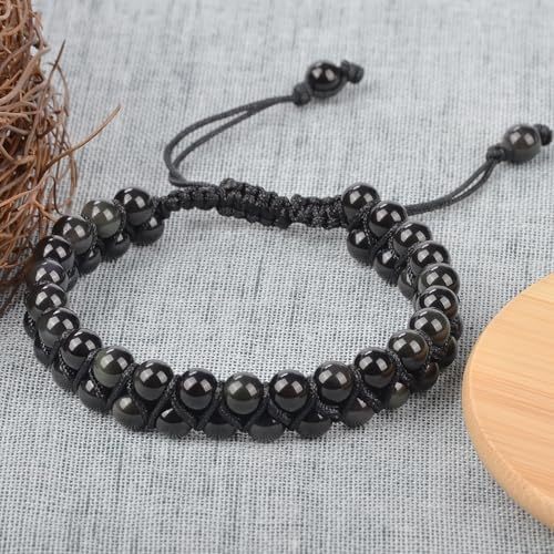MASSIVE BEADS Natural Chakra Healing Power Crystals Macrame Bracelet Yoga Double Layer Stone Beads Gemstone Meditation Relax Anxiety Bangle for Unisex Women Men