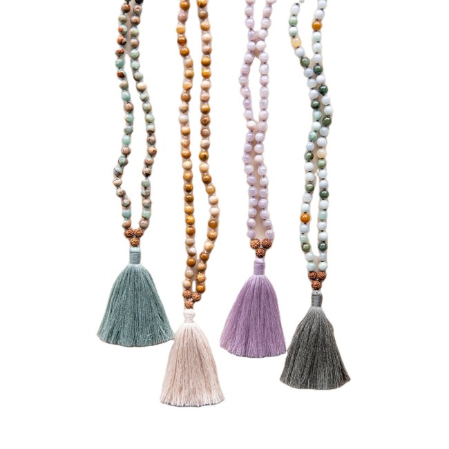 Natural jade horse knot necklace stone prayer 108 beads Rudraksha handcrafted for women