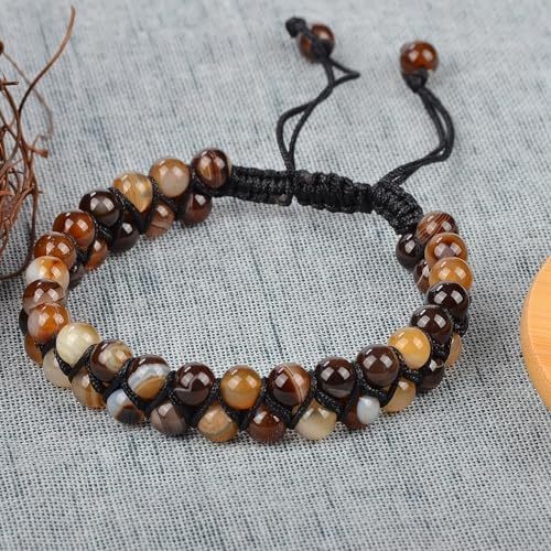 MASSIVE BEADS Natural Chakra Healing Power Crystals Macrame Bracelet Yoga Double Layer Stone Beads Gemstone Meditation Relax Anxiety Bangle for Unisex Women Men