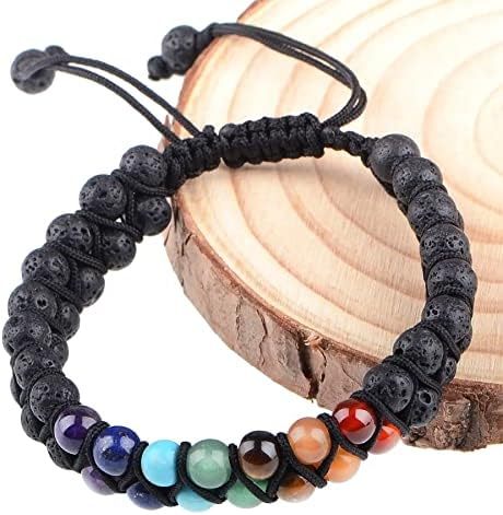 MASSIVE BEADS Natural Chakra Healing Power Crystals Macrame Bracelet Yoga Double Layer Stone Beads Gemstone Meditation Relax Anxiety Bangle for Unisex Women Men