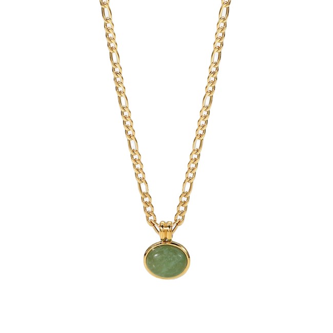 Fashionable jewelry, Figaro chain, green jade necklace, matte 14k gold-plated stainless steel necklace for women