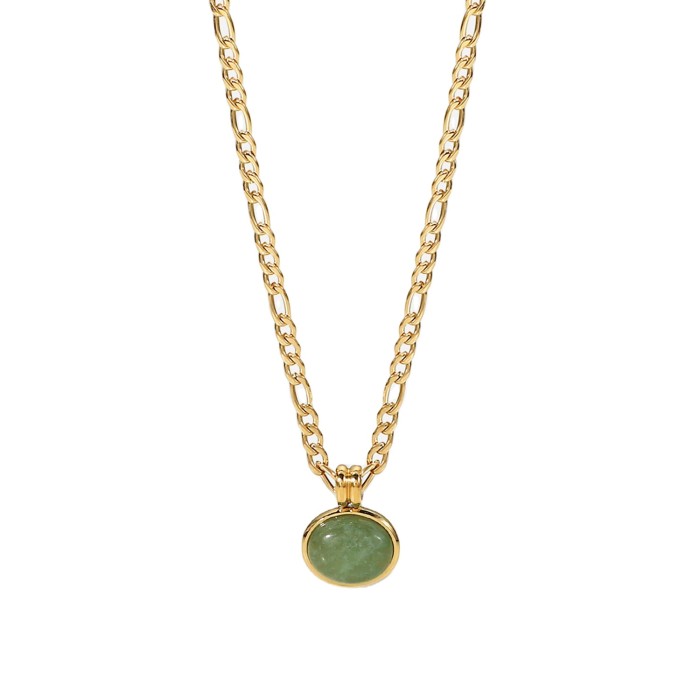 Fashionable jewelry, Figaro chain, green jade necklace, matte 14k gold-plated stainless steel necklace for women