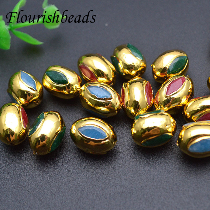 New high-quality 12x 16mm blue, red and green jade natural stone beads gilded handcrafted jewelry