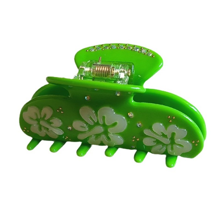 Honey flower white jade flower green semi-round hair gripper round clip
