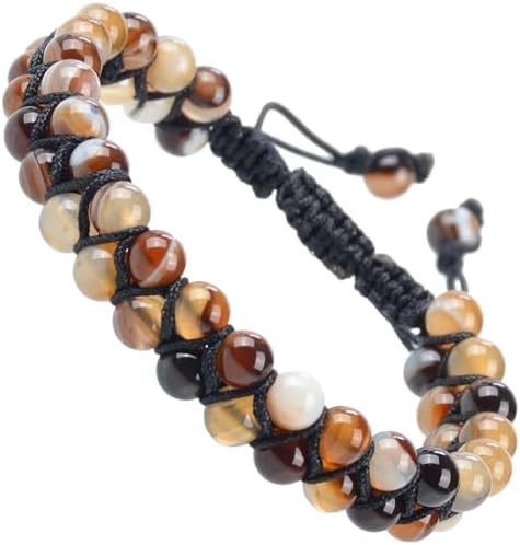 MASSIVE BEADS Natural Chakra Healing Power Crystals Macrame Bracelet Yoga Double Layer Stone Beads Gemstone Meditation Relax Anxiety Bangle for Unisex Women Men