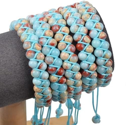MASSIVE BEADS Natural Chakra Healing Power Crystals Macrame Bracelet Yoga Double Layer Stone Beads Gemstone Meditation Relax Anxiety Bangle for Unisex Women Men