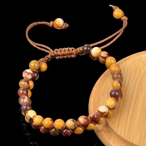 MASSIVE BEADS Natural Chakra Healing Power Crystals Macrame Bracelet Yoga Double Layer Stone Beads Gemstone Meditation Relax Anxiety Bangle for Unisex Women Men