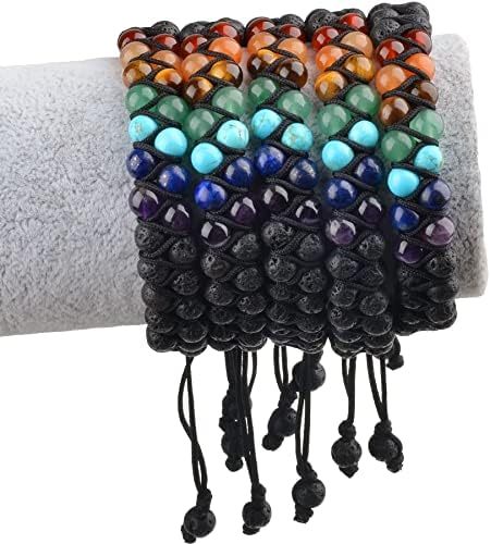 MASSIVE BEADS Natural Chakra Healing Power Crystals Macrame Bracelet Yoga Double Layer Stone Beads Gemstone Meditation Relax Anxiety Bangle for Unisex Women Men