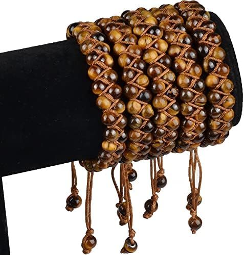 MASSIVE BEADS Natural Chakra Healing Power Crystals Macrame Bracelet Yoga Double Layer Stone Beads Gemstone Meditation Relax Anxiety Bangle for Unisex Women Men