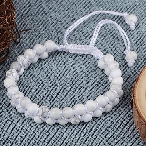 MASSIVE BEADS Natural Chakra Healing Power Crystals Macrame Bracelet Yoga Double Layer Stone Beads Gemstone Meditation Relax Anxiety Bangle for Unisex Women Men