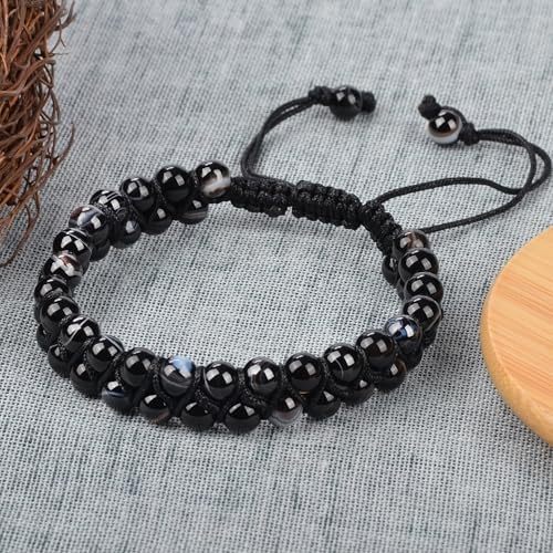 MASSIVE BEADS Natural Chakra Healing Power Crystals Macrame Bracelet Yoga Double Layer Stone Beads Gemstone Meditation Relax Anxiety Bangle for Unisex Women Men