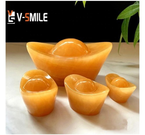 Natural yellow jade ingot ornaments, feng shui decorations, yellow jade stone carvings, crystal jade craft souvenirs and gifts