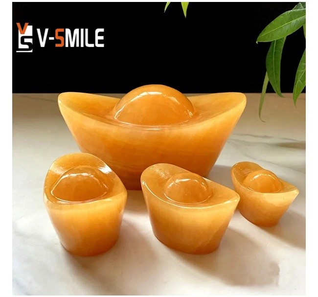 Natural yellow jade ingot ornaments, feng shui decorations, yellow jade stone carvings, crystal jade craft souvenirs and gifts