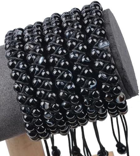 MASSIVE BEADS Natural Chakra Healing Power Crystals Macrame Bracelet Yoga Double Layer Stone Beads Gemstone Meditation Relax Anxiety Bangle for Unisex Women Men