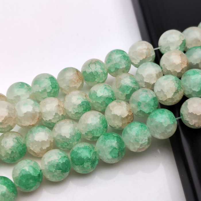 Wholesale 10mm glass, jade, floral round beads, two-color DIY jewelry, bracelets, necklaces, loose natural crystal