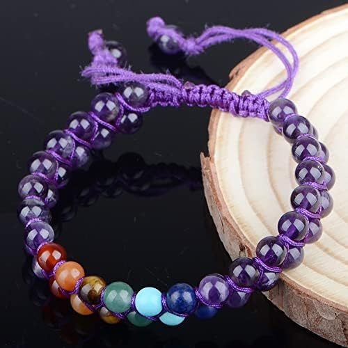MASSIVE BEADS Natural Chakra Healing Power Crystals Macrame Bracelet Yoga Double Layer Stone Beads Gemstone Meditation Relax Anxiety Bangle for Unisex Women Men