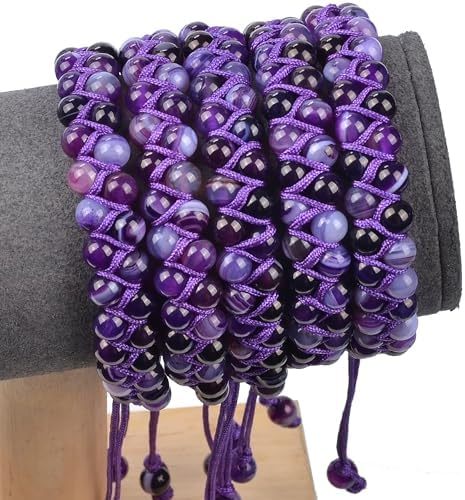 MASSIVE BEADS Natural Chakra Healing Power Crystals Macrame Bracelet Yoga Double Layer Stone Beads Gemstone Meditation Relax Anxiety Bangle for Unisex Women Men