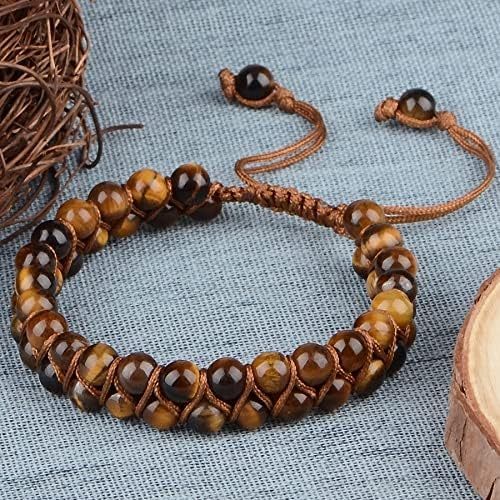 MASSIVE BEADS Natural Chakra Healing Power Crystals Macrame Bracelet Yoga Double Layer Stone Beads Gemstone Meditation Relax Anxiety Bangle for Unisex Women Men