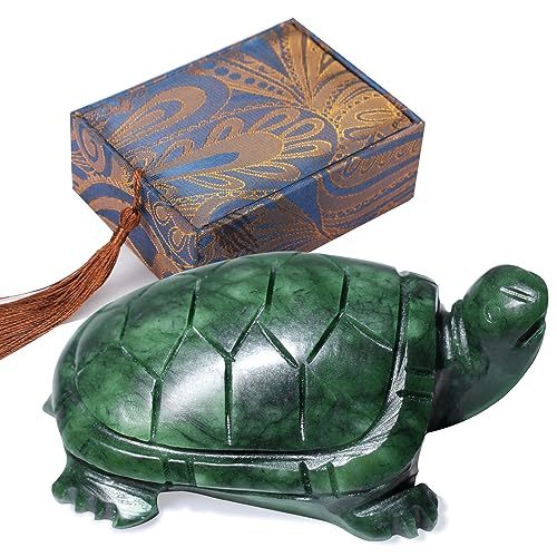 gemshan Green Natural Jade Turtle Hand Carved 3  Art Animal Figurine for Home Office Decoration with Luck