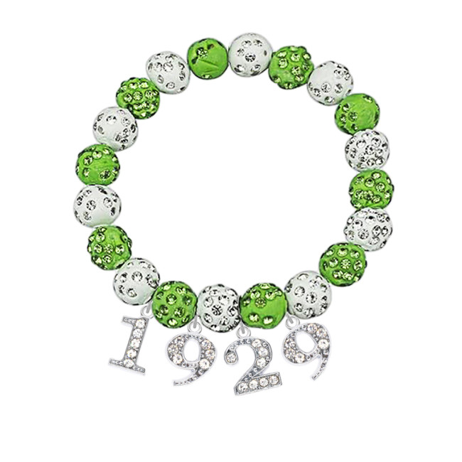 Low price wholesale of exquisite green and white tone crystal beaded social utensils and accessories Iota Phi Lambda 1929 bracelets