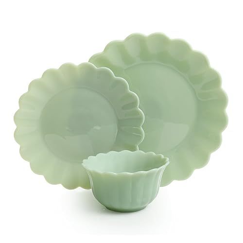 3-Piece Dinnerware Set Jade Dessert Plate Set with Dipping Dish and Bowl Centerpiece