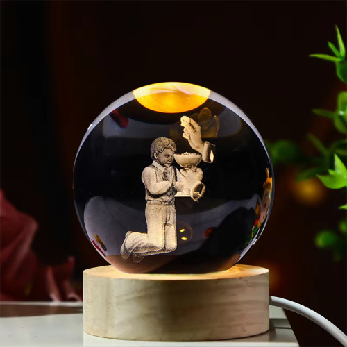 Luminous crystal ball, 3D engraved holy crystal ball, glass ball, religious, Christian, Catholic, home decoration gift