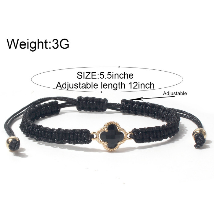 Handcrafted fashionable woven macaron rope bracelet, crystal glass rope, lucky four-leaf clover flower bracelet