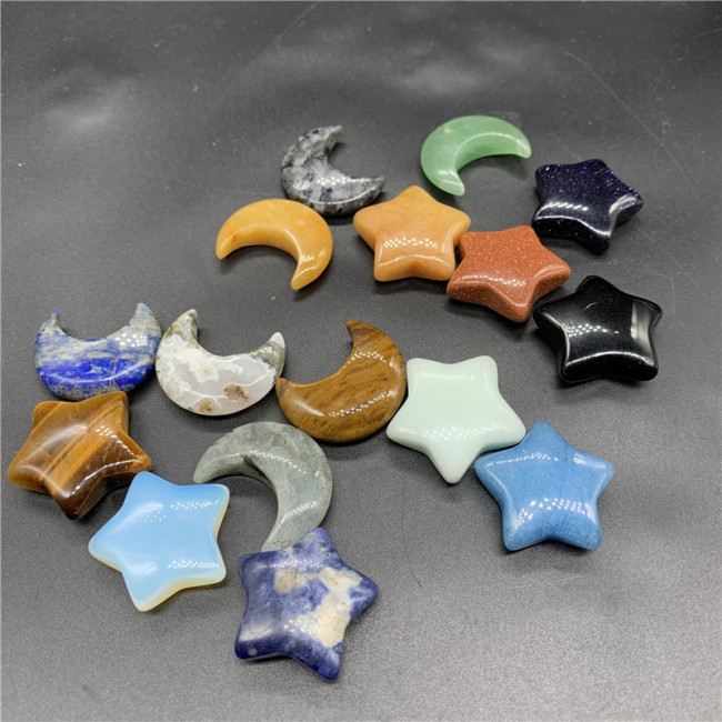 Wholesale natural stone, crystal carving handicrafts, obsidian collectibles and mineral ornaments in the shape of stars and moons
