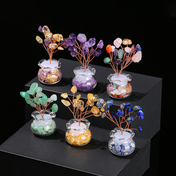 Natural crystal crushed stone koi fish tank, decorative small statues, colorful goldfish handicrafts, household car garden, feng shui, good luck