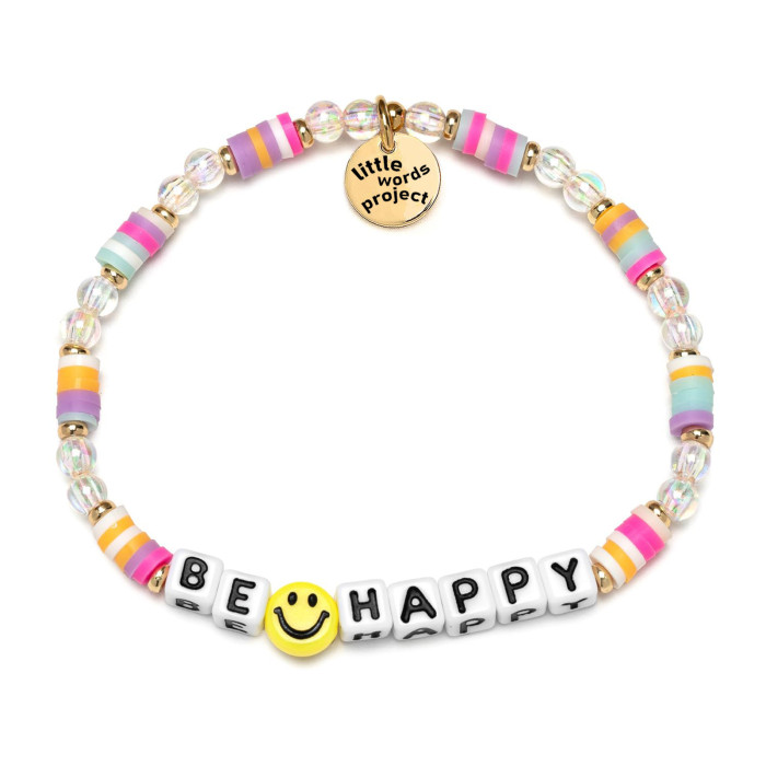 Creative custom metal logo charming square letter beaded bracelet, handcrafted glass crystal pearl, faith happy inspiration letter bracelet gift