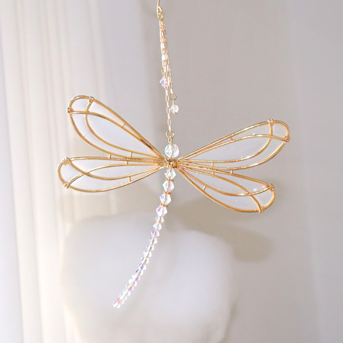 Metal dragonfly sun Catcher pendant window home decoration elf wing crystal handicraft car pendant housewarming gift