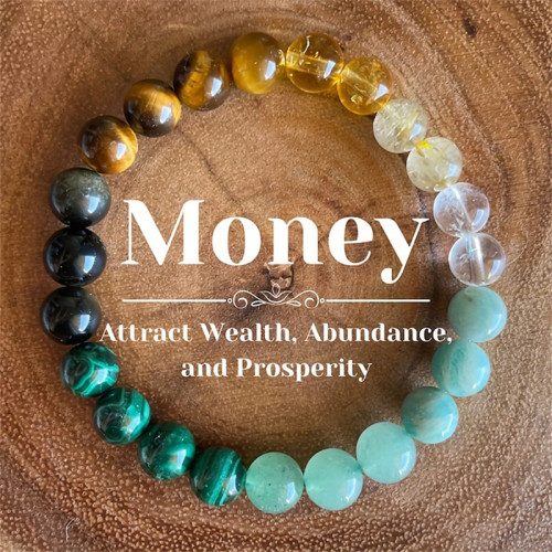Natural stone, quartz, healing crystal, elastic beaded bracelets, wealth, money, jewelry, men's and women's gifts