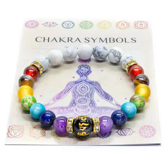New 7-chakra gift men's and women's natural crystal anxiety healing jewelry Mandala yoga meditation bracelet