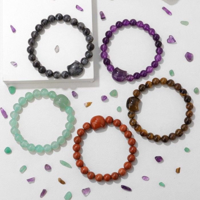 Energy cute protective elastic stone beaded bracelet, natural 8mm amethyst, money attractive cat bracelet. Good luck to you