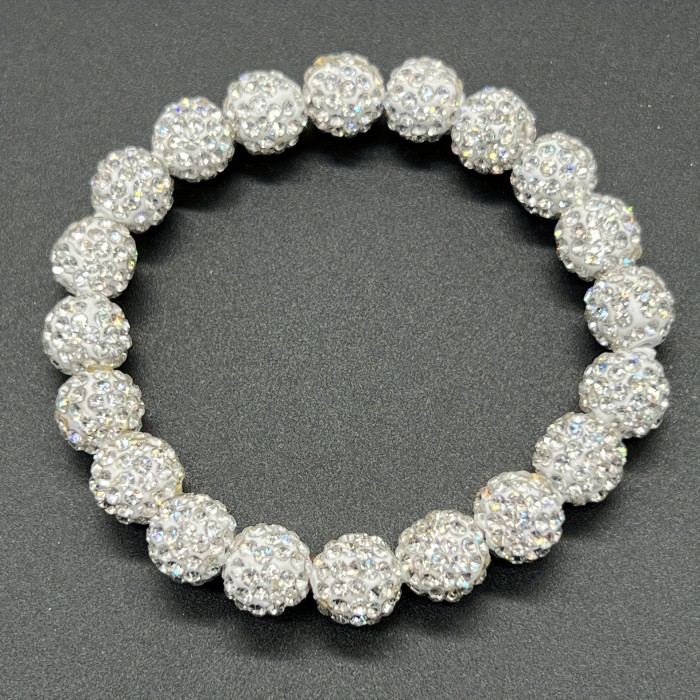 Handcrafted fashionable crystal water diamond disco ball bracelet, shiny baseball-inspired beaded elastic bracelet, shiny water diamond plastic