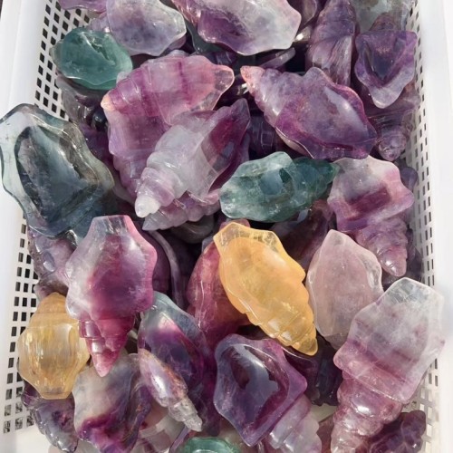 Wholesale natural high-quality candy fluorite conch healing crystal quartz carving craft decoration